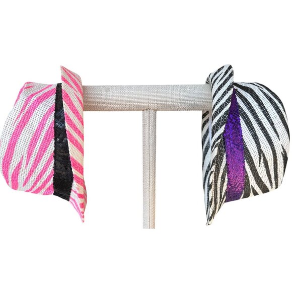 Women's Lot of 2 Hats Black & Pink Zebra Pattern w/Sequins by Midwood Brands Co - Picture 6 of 8